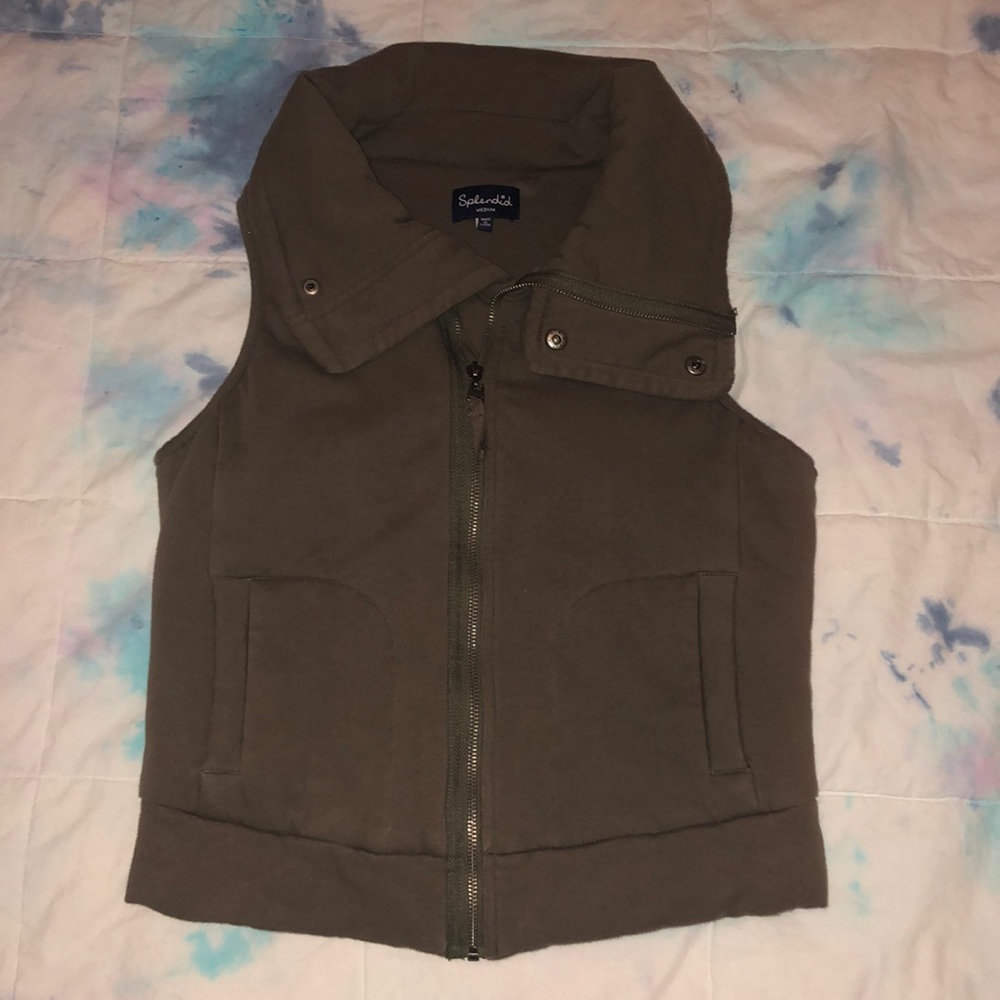 Army green funnel neck vest